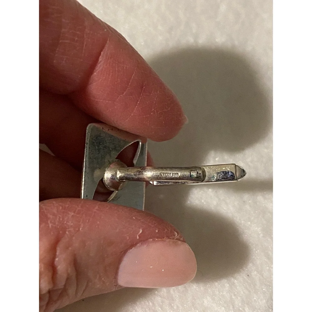 Mid Century Modern Sterling Cuff Links w/ 8 mm Genuine Pearls